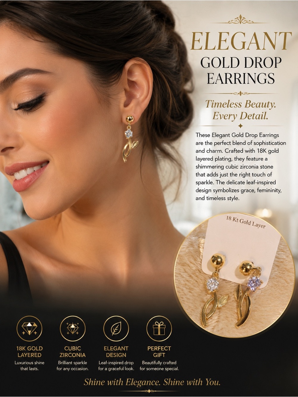 Elegant Gold Drop Earrings - Gold